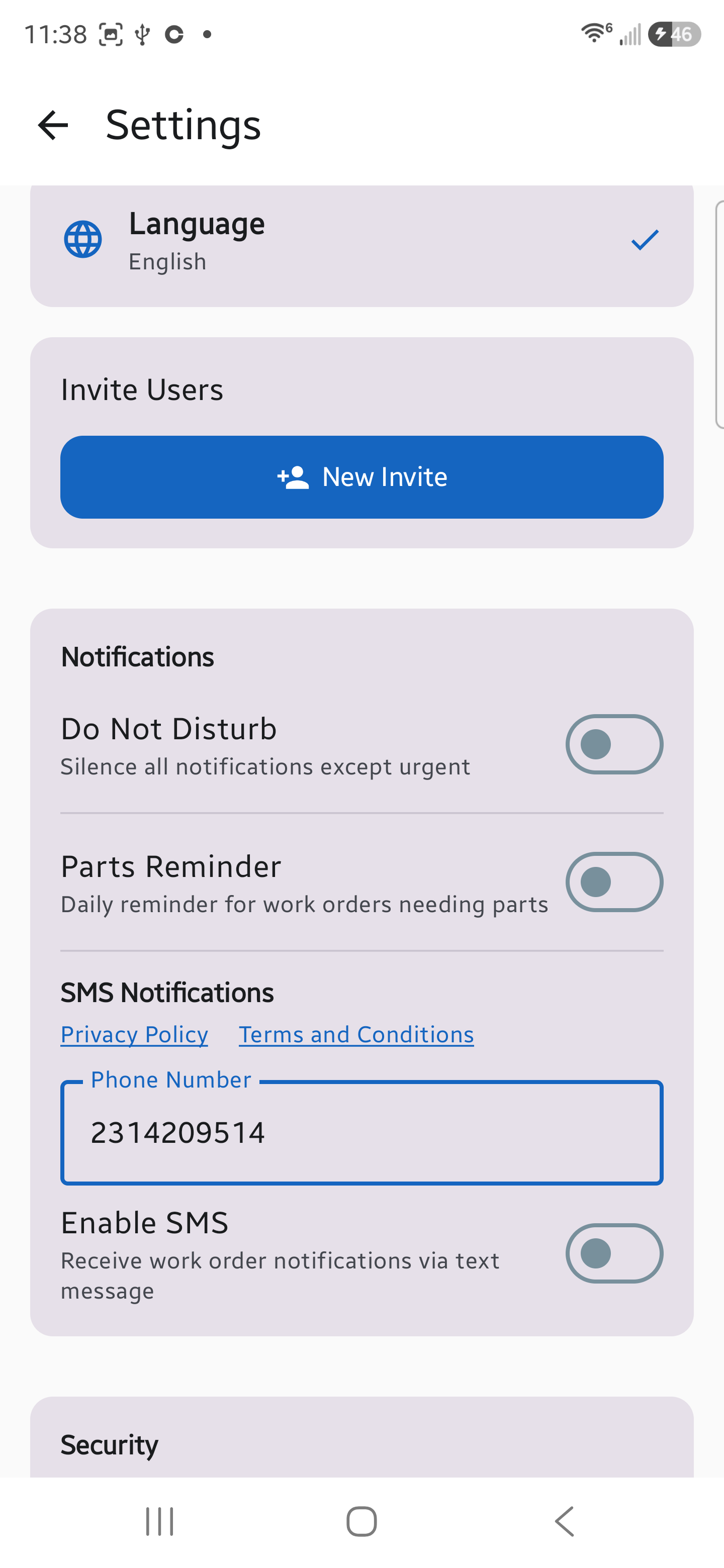 SMS toggle off by default